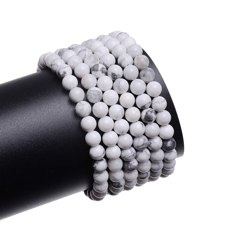 LPBeads 200Pcs Polished 6mm Round Natural White Howlite Gemstone Loose Beads with Stretch Cord for Jewelry Making Bracelets - Image 3